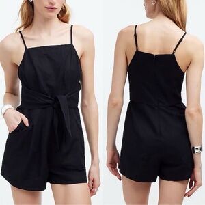 Madewell black linen blend tie waist romper size 8